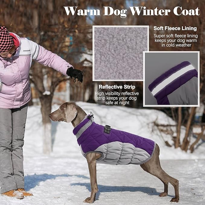 LeLePet Warm Winter Coat, Fleece Dog Jacket with Harness, Reflective Turtleneck, Waterproof, for Small Medium Large Dogs