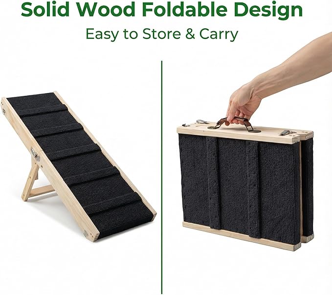 Wooden Pet Ramp for Bed, Foldable Dog Ramp with Removable Side Rails, Lightweight Ramp for Dogs for Large Dogs Senior Cats, Supports up to 50 lbs for Easy Access to Bed or Car (Trumpet)