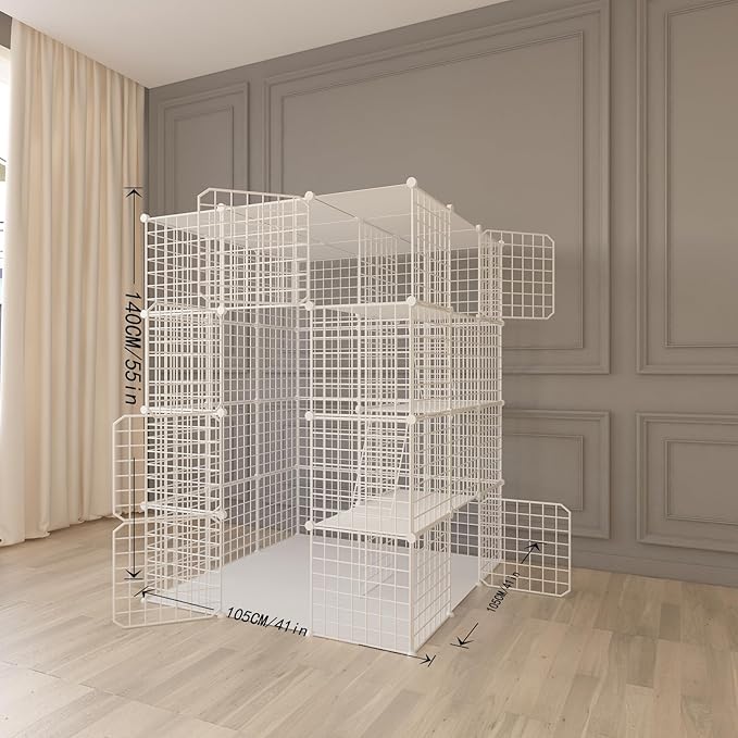 Indoor Cat Cage Enclosure DIY,Cat Playpen Catio Thick Metal Wire Kennels for 1-3 Cats Kitten Cage Detachable Patio Cat Crate (White, 41" L x 41" W x 55" H)