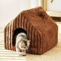 FUKUMARU Cat Houses for Indoor Cats, Washable Cute Cat Bed Cave with Removable Pillow, Large Semi-Enclosed Cozy Dog House Indoor, Soft Faux Rabbit Fur Kitten Bed, 17.5-Inch Durable Cat Hideaway, Brown