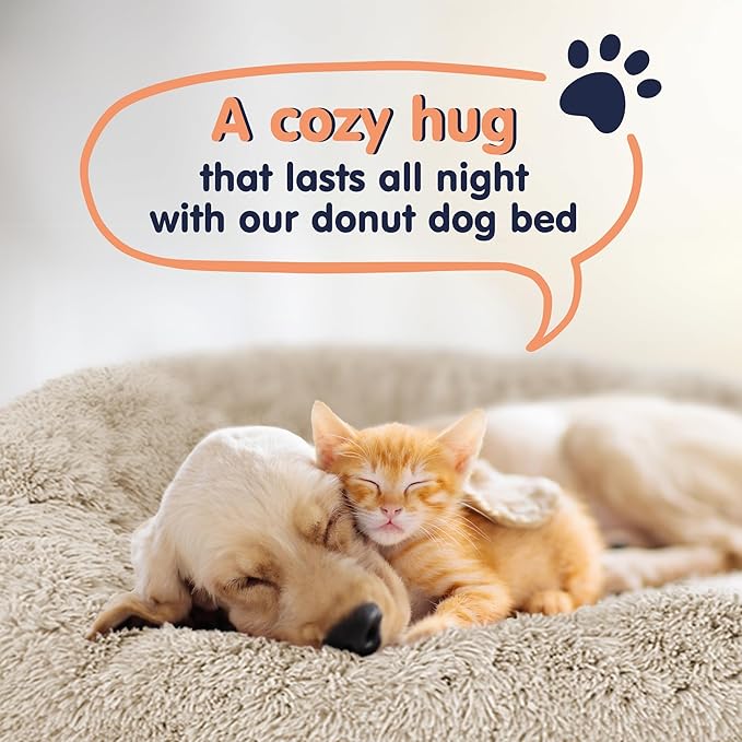 Donut Dog Bed - Premium Comfort for Anxiety Relief - Fluffy & Calming Design with Ultra-Plush Support | Cozy Round Dog Bed with Super Soft Circle Style (Beige, Medium)