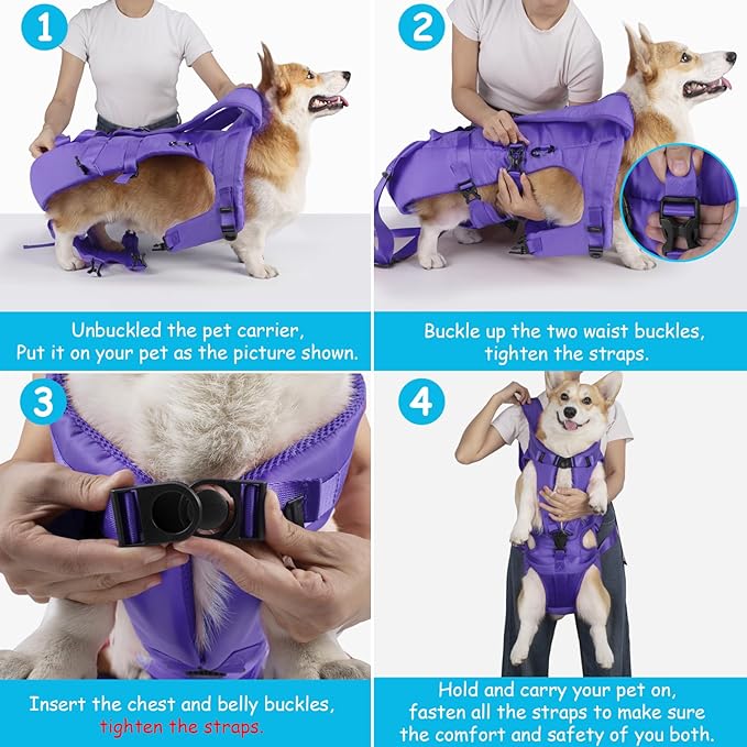 PetBonus Pet Front Dog Carrier Backpacks, Adjustable Pet Backpack, Legs Out Easy-fit Puppy Chest Carrier for Medium Small Dogs, Hands Free for Hiking, Cycling (Purple, M)