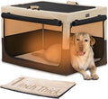 PETSFIT Portable Dog Crate for Medium Large Dogs, – 36" Soft Dog Travel Crates with Lockable Zippers & Thicken Mat, Adjustable Patented Spiral Steel Frame, Collapsible Kennel for Indoor & Outdoor