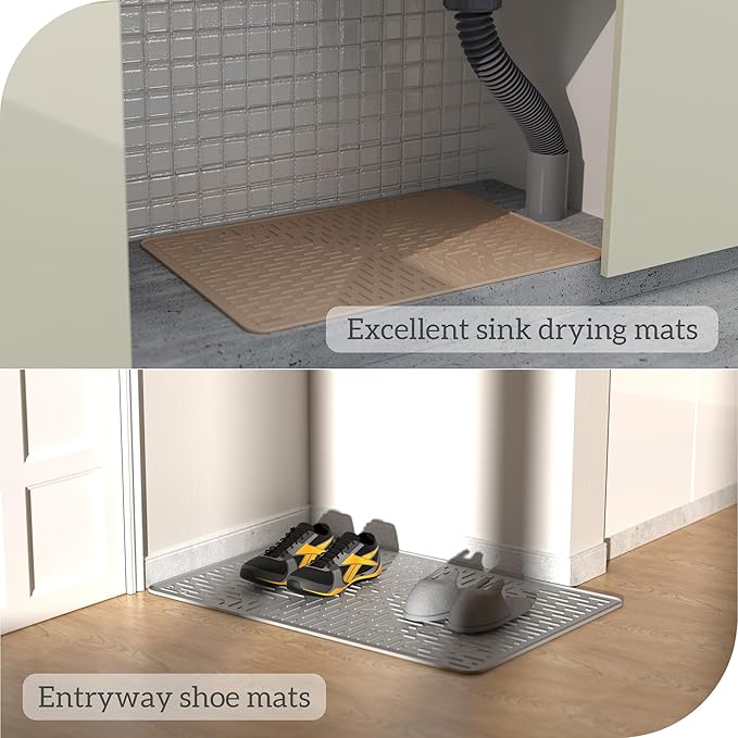 OHMO Cat Litter Mat Large Trapping Mat Premium Silicone Rubber 31.5x23.6 Sage Green, Waterproof and BPA Free Kitty Litter Box Mat, Easy to Clean and Keeps The Floor Tidy