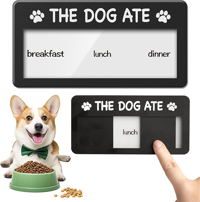 Dog Fed Sign- Dog Feeding Chart 3 Times A Day,Pet Feeding Reminder,Did You Feed The Dog Tracker with Magnets and Double Sided Tape for Fridge, Prevent Over Feeding, Black