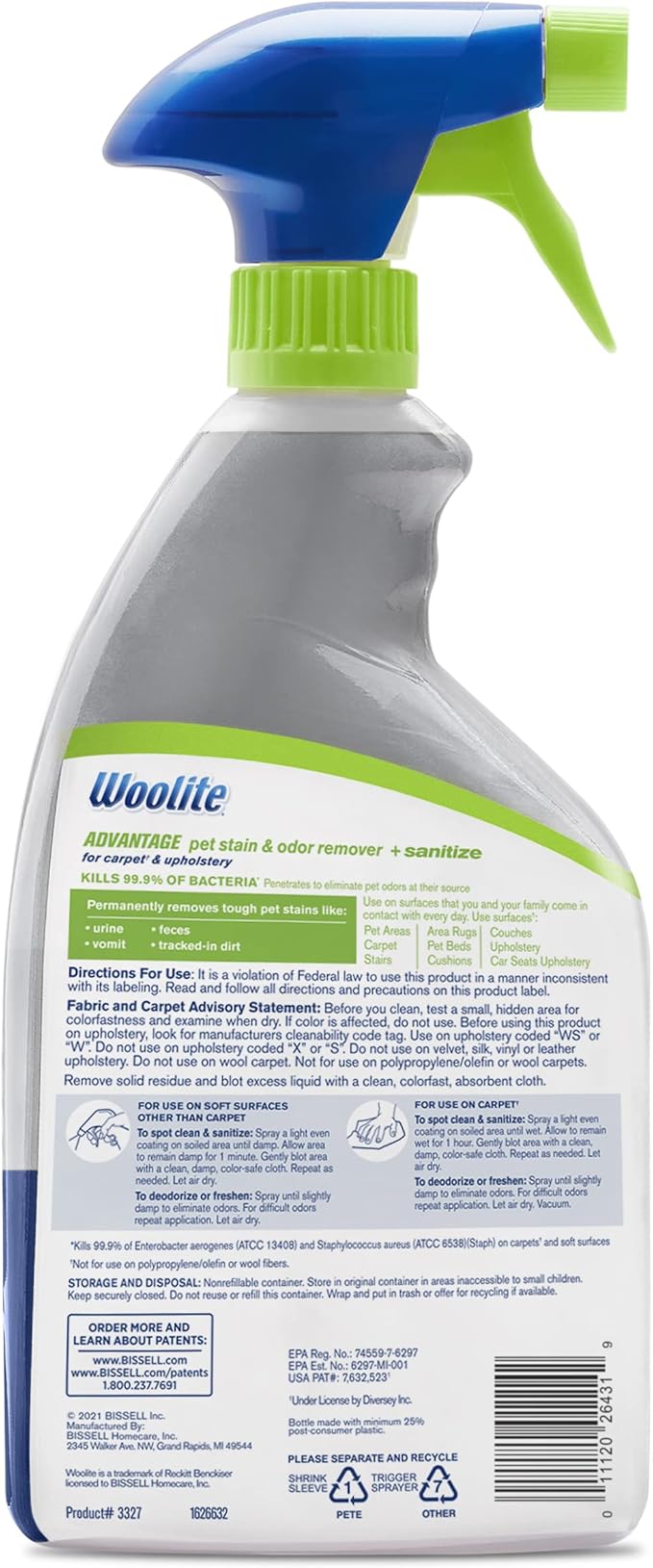 Bissell Woolite® Advantage Pet Stain & Odor Remover + Sanitize, 3327