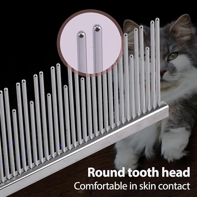 6.1" Cat Carding Dual Tooth Comb for Long Haired Cats & Dogs Ragdoll Round Corners Prevent Friction and Breakage Chrome Finish(M, Dual)