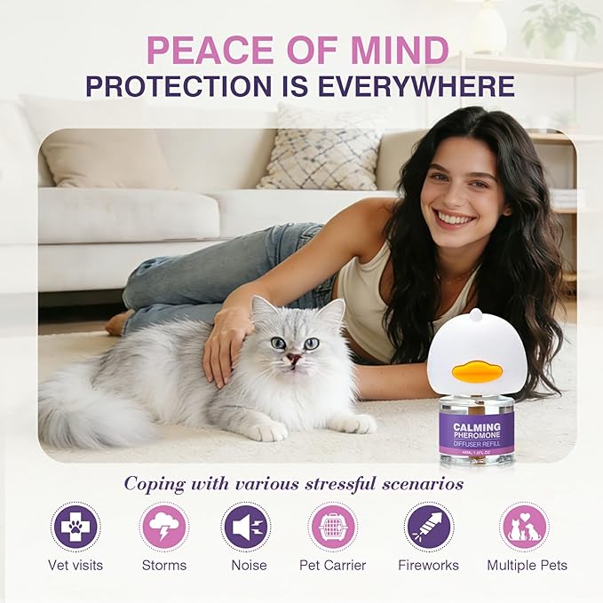 Cat Calming Pheromone Diffuser Effectively Relieve Anxiety Stress Cat Calming Diffuser Comfort for Cats Refill Reduce Fighting Spraying and Scratching Calm Relaxing 48ml/Bottle Fits All Cats