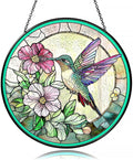 Hummingbird Suncatcher with Floral Nectar Design, Stained Glass Suncatcher - Stained Glass Window Hanging for Nature Lovers, Unique Gift for Bird Enthusiasts, Indoor/Outdoor Garden or Home Decoration