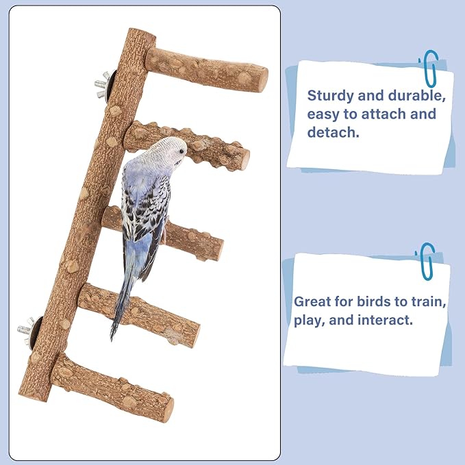 IBWell Bird Ladder for Cage Bird Stands for Parrots Parakeet Perches Cockatiel Perch Natural Bird Perches Budgie Perch