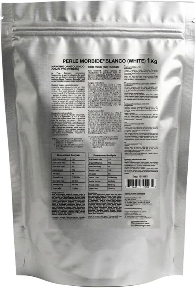 Perle Morbide White Soft Food for Canaries, Finches, Siskins, Goldfinches, Waxbills – Protein-Rich Mini Morsels, Easy to Prepare with Water or Eggfood Mix 1Kg