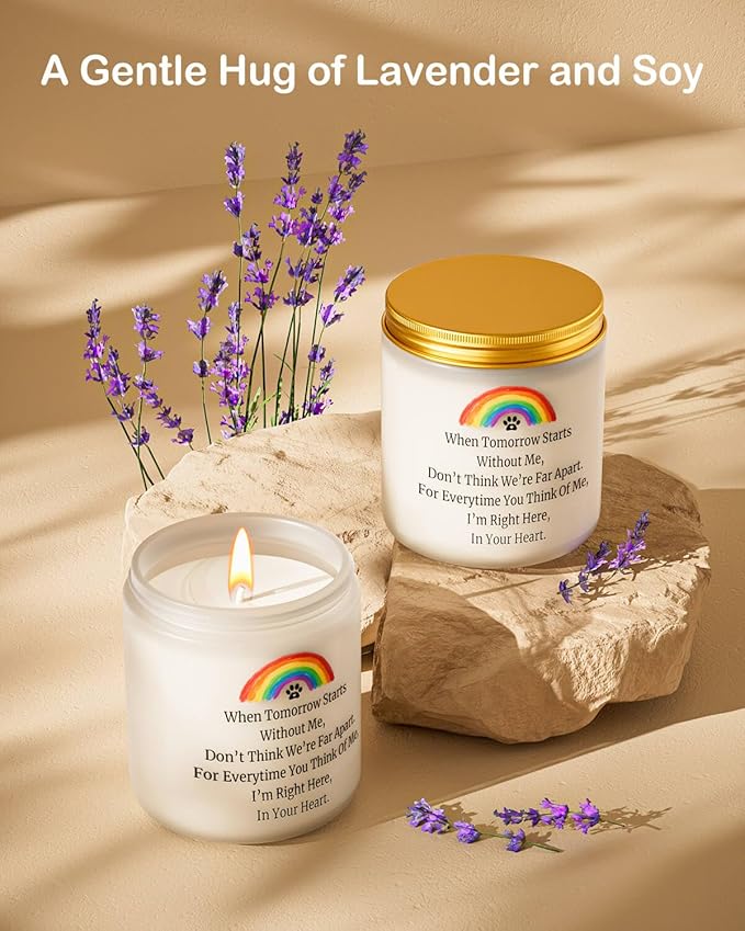 Dog Memorial Gifts for Loss of Dog, Pet Memorial Gifts, Sympathy Gift for Pet Loss with Poem, Rainbow Bridge Remembrance Candle, Passed Away Condolence Present for Pet Lovers, Cat Dog Grief Keepsake