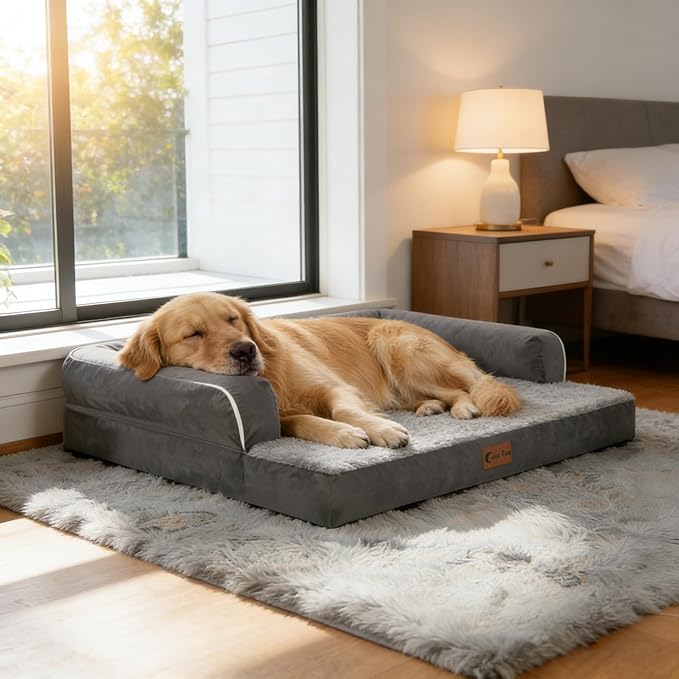 Orthopedic Dog Beds for Large Sized Dogs, Waterproof Egg Crate Foam Medium Dog Couch Beds for Crate 35x22Inch, Washable Pet Beds with Removable Cover and Nonskid Bottom, Dark Grey