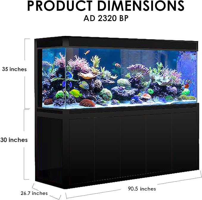 400 Gallon Glass Aquarium with Aluminum Cabinet - Including Sump for Filtration and Circulation, Plumbing, LED, Black