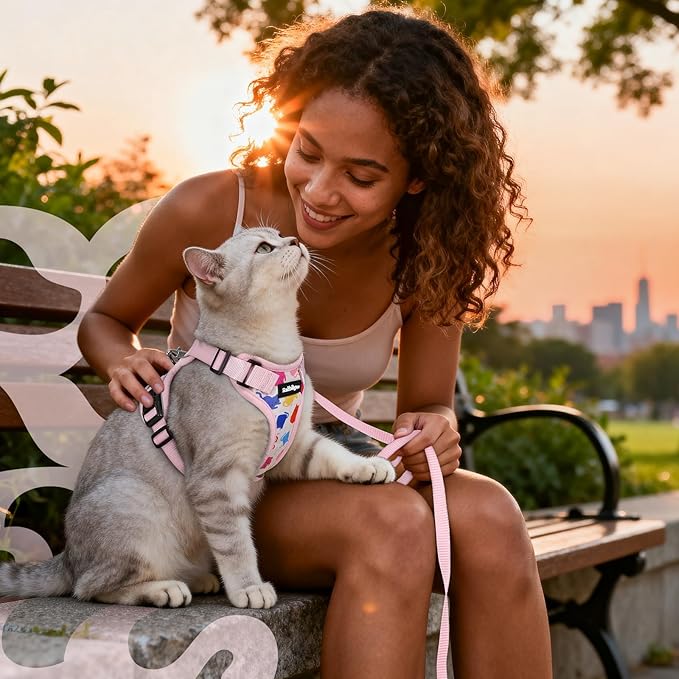 rabbitgoo Cat Harness and Leash for Walking, Escape Proof Soft Adjustable Vest Harnesses for Cats, Easy Control Breathable Reflective Strips Jacket, Purrty Pink, M