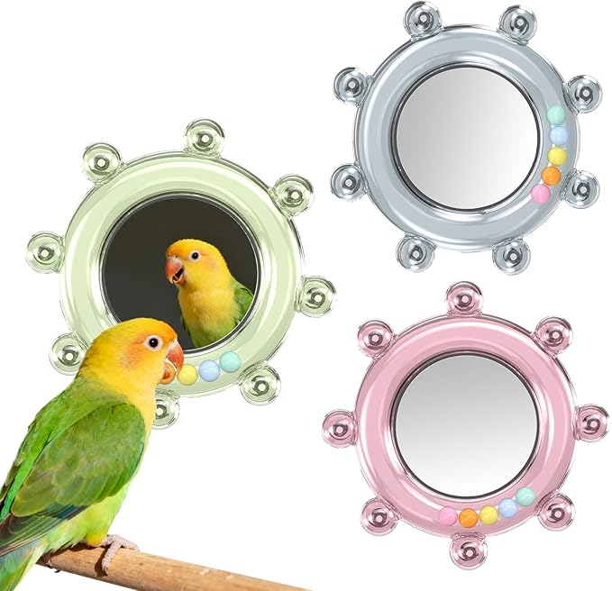 Bird Mirror Toys for Cage,Parakeet Rotating Sound Wheel Toy,Budgie Training Colorful Interactive Chew Toys for Canaries Lovebirds Conures Cockatiels cage Accessories (3, Rondom Color)