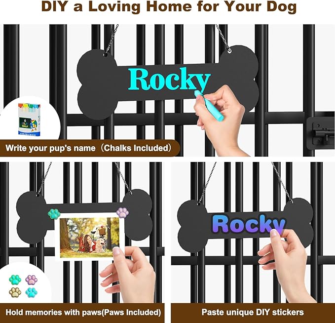 Easycom Dog Crate Furniture Foldable, No Assembly Decorative Dog Kennel Indoor, Dog Crates for Large Dogs(35-60 lb), Wooden Dog Cage with Adjustable Bowls and Name Tag, End Table, Rustic Brown