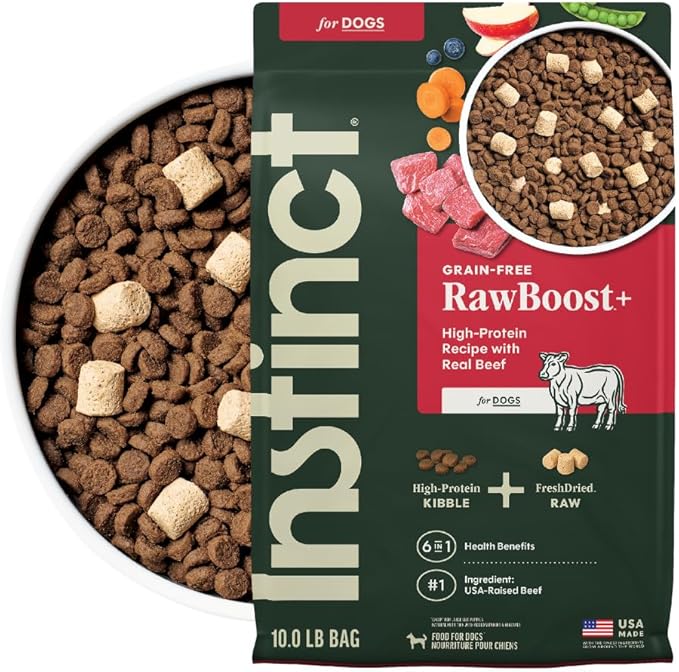 Instinct RawBoost, Natural Dry Dog Food with Freeze-Dried Pieces, High Protein, Grain-Free Recipe - Real Beef, 10 lb. Bag
