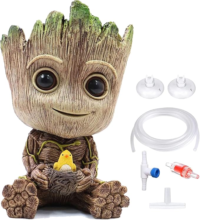 TEEMO Aquarium Groot Air Bubbler Decorations, Air Bubbler Resin Brown Decorations for Fish Tank.