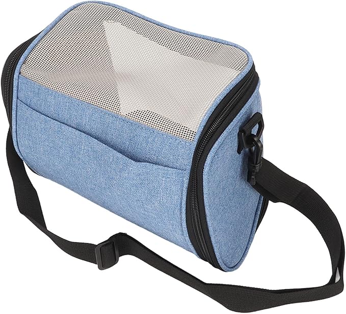 Transparent Bird Carrier Bag, Portable Parrot Travel Cage, Lightweight Breathable Backpack for Cockatiels Parakeets Small Birds with Rattan Weaving, Side Pockets and Two - Way Zipp (Blue)