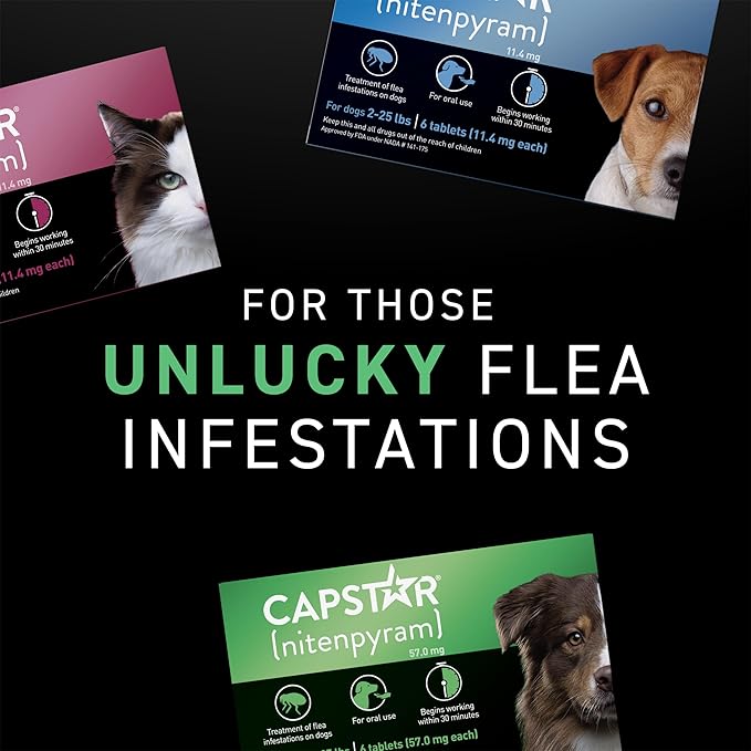 Capstar (Nitenpyram) Fast-Acting Oral Flea Treatment for Dogs 2-25 Lbs, Vet-Recommended Medication Tablets, Flea Tablets for Dogs Start Killing in 30 Minutes, 6 Doses