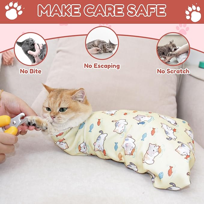 33.5" Cat Grooming Wrap,cat wrap for Cutting Nails,Self-Adhesive cat Swaddle wrap cat Restraint cat wrap Blanket for Medicine, Nail Clipping, Teeth Brushing,White Guitar(Within 22lbs)