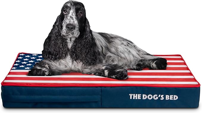 The Dog’s Bed Orthopedic Memory Foam Dog Bed Mattress, Oxford Fabric, Blue & Red Trim USA Center Flag, Medium, 4-Inch