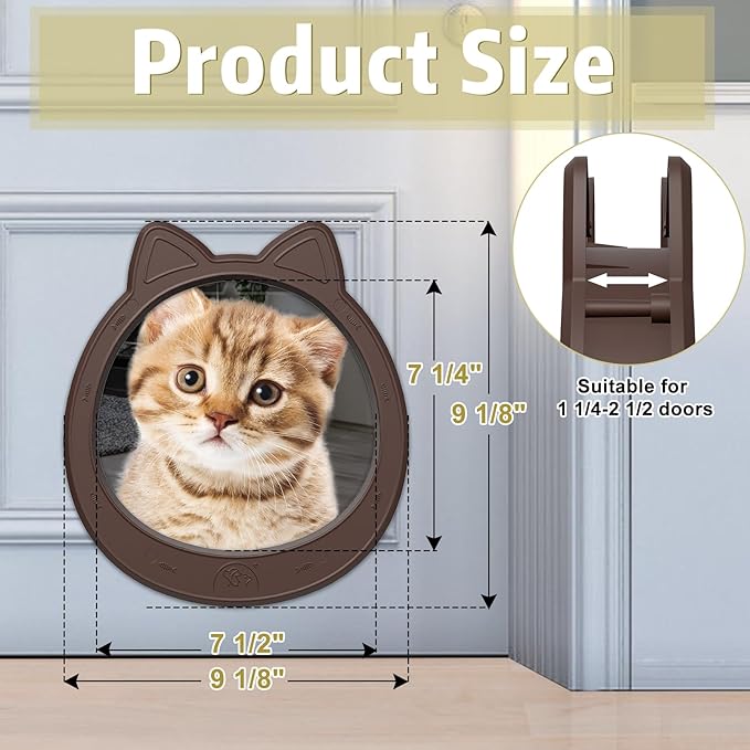 Cat Door Interior Door - Coffee Warm Classic, Large No-Flap Pet Door for Cats Up to 22 LBS, Easy DIY Setup, No Training