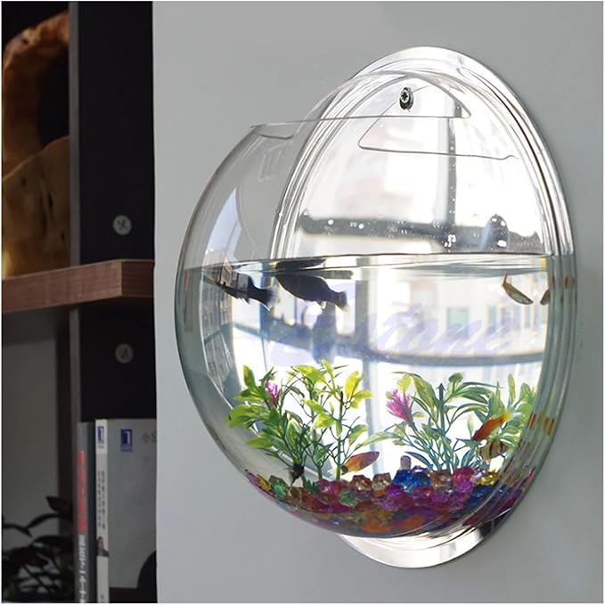 Wall-Mounted Acrylic Fish Bowl - Transparent Hanging Fish Tank & Planter for Home and Office Decor(Mirror)