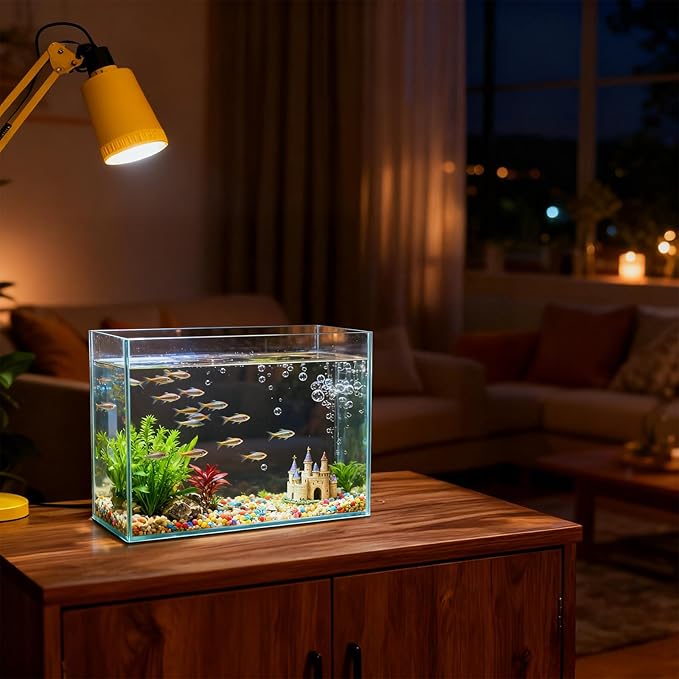3 Gallon Glass Fish Tank, Small Betta Fish Aquarium, Ultra Clear Rectangular Glass Bowl for Shrimp, Mini Desktop Aquatic Planting Cube for Goldfish Snails, Easy to Clean