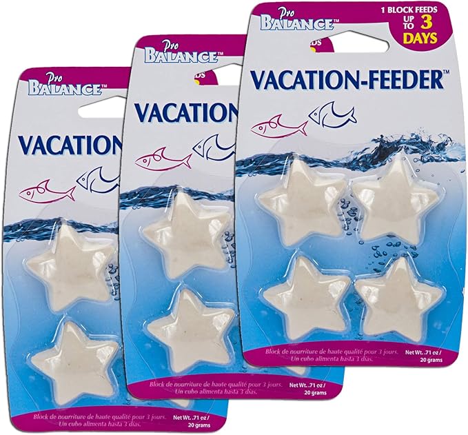 Penn-Plax Pro Balance Vacation Fish Feeder – Slow Release Food That’s Great for Weekend Vacays: 1 Block Feeds up to 3 Days – 12 Starfish Shaped Blocks (3 Packages)