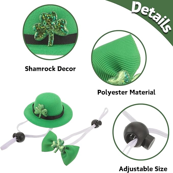 Guinea Pig Saint Patrick's Day Hat Bow Tie Set Small Animal Irish Green Top Hat with Shamrock Décor St.Patrick's Day Costume Accessories for Rabbit Bunny Ferret Bearded Dragon Puppy Kitten