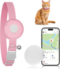 Cat Tracker, Waterproof Pet Tracker for Cats, Cat Tracker Collar with Safety Elastic Buckle, Works with Any Collar,Compatible with Apple Find My App (Only iOS) not for Android, No Monthly Fee, Pink