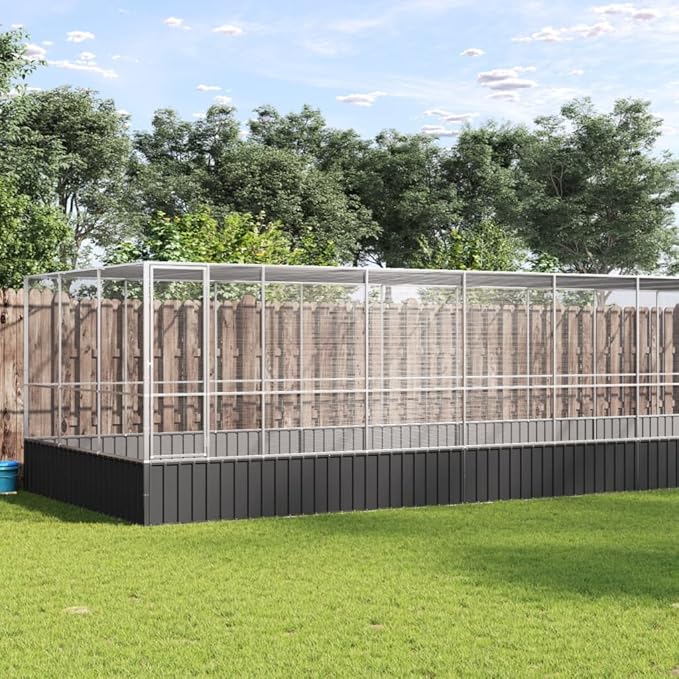 vidaXL Steel Aviary with Extension - Large Flight Cage for Small Animals - Silver and Anthracite - 366.9"x120.9"x83.5"
