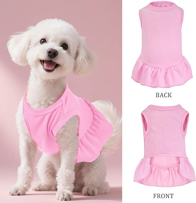 Dog Dresses Cat Skirt Solid Color Dog Clothes Summer Sleeveless Puppy Girl Clothes for Small Pet Dogs Cats (Pink, Small)