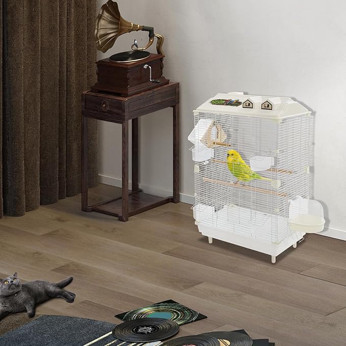 Two-Tier Bird Cage Medium Small Bird Cage Flight Cage with Stand Food Containers 30’’h Bird Cages with Pull Out Tray and Feeder Detachable Pet Flight Birdcage for Parrot Lovebirds (A)