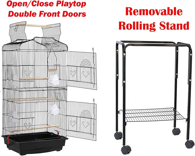 63-Inch Large Flight Bird Cage Play Toys Climbing Ladder for Cockatiel Parakeet Finch Budgie Lovebird Parrotlet Canary Finch Pet Bird Cage Side Nesting Box Doors with Removable Stand
