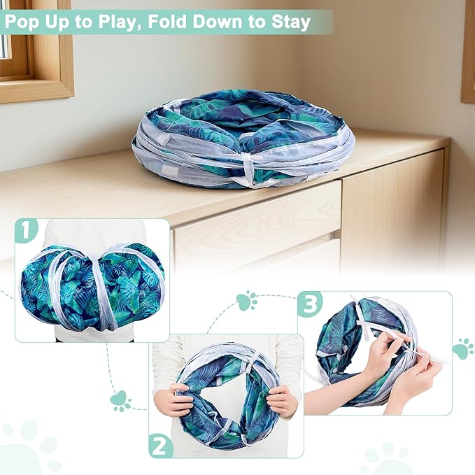 Glittme Cat Tunnel, Cat Tunnels for Indoor Cats, S-Shape Peekaboo Cat Cave with Cat Toys, Foldable Cat Tubes and Tunnels for Cats, Rabbit, Puppy, Guinea Pig