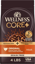 Wellness CORE+ Adult Dry Dog Food with Freeze Dried Pieces, Grain Free Kibble+, Natural, High Protein, Turkey and Chicken Recipe, 4 lb Bag