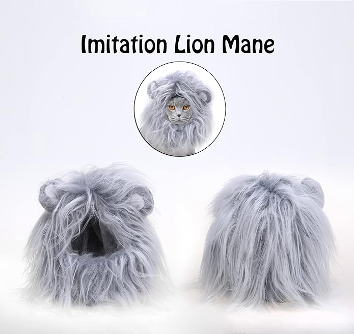 Onmygogo Lion Mane Wig for Cats and Dogs, Funny Pet Cat Costumes for Halloween Christmas, Furry Pet Clothing Accessories