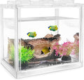 PINVNBY Mini Betta Fish Tank Kit Stackable Small Aquarium Kit 0.6 Gallon Fighting Fish Tank Set with 2Pcs Artificial Plants and Decorations Cave for Small Fish Shrimp Crab Snails Turtle as Decoration