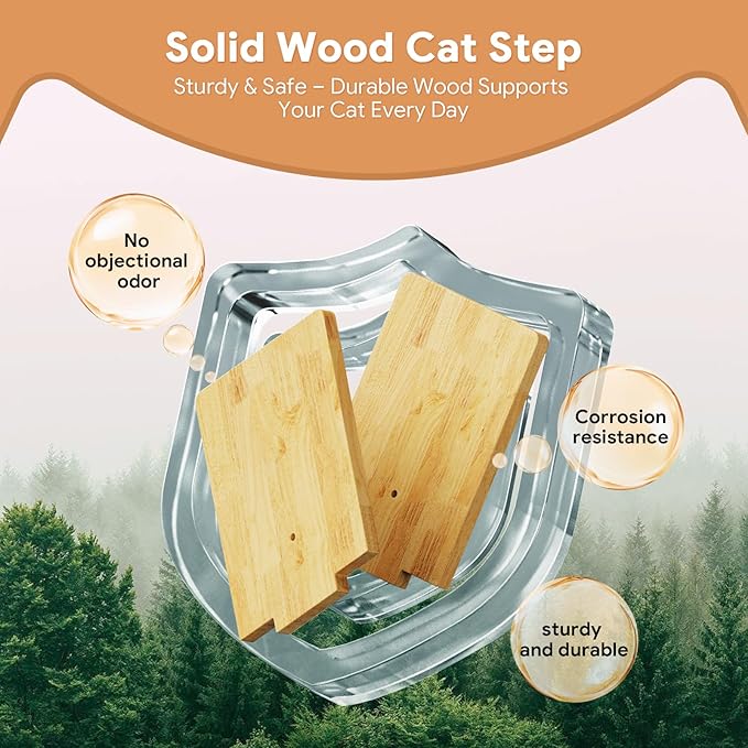 3Pcs 8"×7" Cat Wall Steps - Cat Stairs for Wall, Ladder Natural Wood with Fixtures,Turn Around or Climbing or Playing for Kittens and Adult Cats