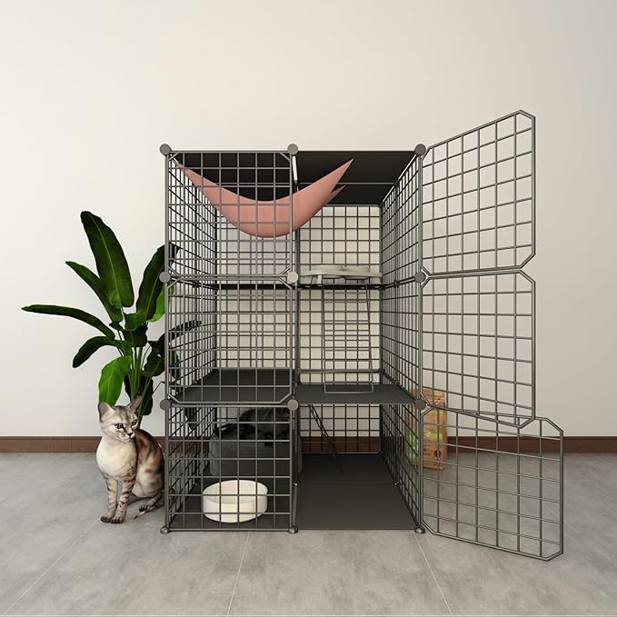Indoor Cat Cage Enclosure DIY,Cat Playpen Catio Thick Metal Wire Kennels for 1-3 Cats Kitten Cage Detachable Patio Cat Crate （Only Cage）