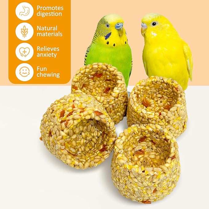 PINVNBY 3 PCS Parrot Treats Natural Oats & Corn Flakes Cockatiel Treats Bowl Shape Budgie Snacks Edible Bird Chewing Toys for Parrots Parakeet Conure Lovebird Finch Canary
