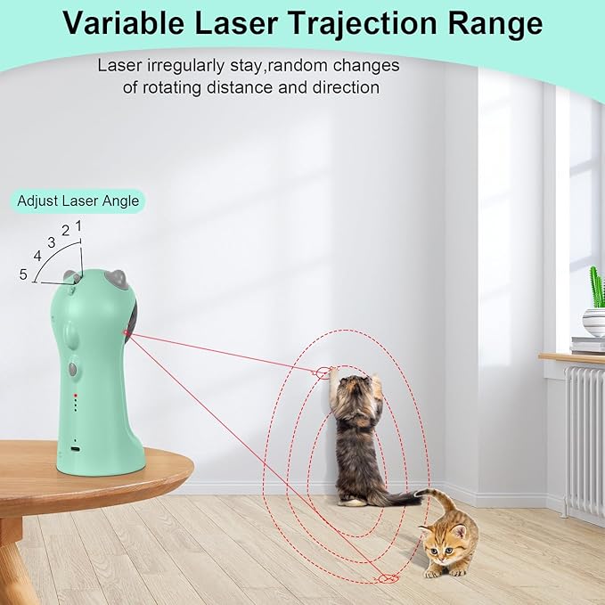 TBTeek Cat Toy, Automatic, Motion-Activated, Rechargeable, 5 Fun Patterns, Random Rotating Trajectory, 4 Speed Modes, Adjustable Light Angles for Indoor Cat Kitten Dog（Green）