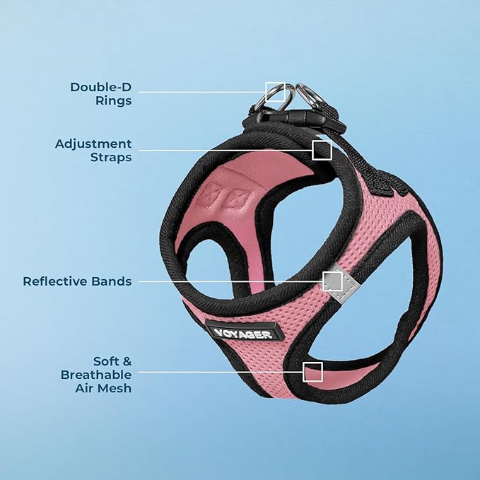 Best Pet Supplies Voyager Step-in Air Harness - All Weather Mesh, Reflective, No Pull Harness for Dogs, Cats - Secure with Hook & Loop Fastener, Buckle, Double D-Rings - Pink/Black Trim, XXS