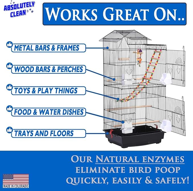 Absolutely Clean Amazing Bird Cage Cleaner and Deodorizer - Just Spray/Wipe - Safely & Easily Removes Bird Messes Quickly and Easily - Made in The US - Fragrance Free - (128oz Pack of 4)