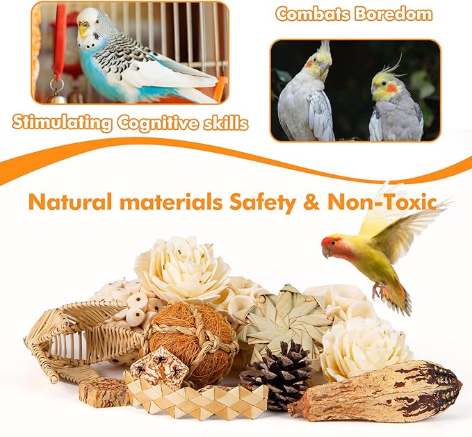 Large Style Bird Toys Box Bird Foraging Shredding Toy Box Parrot Foraging Shredding Toys Box Chewing Toy Birdcage Accessories for Conures Caiques Cockatiel Budgies Parakeet and Small to Medium Birds