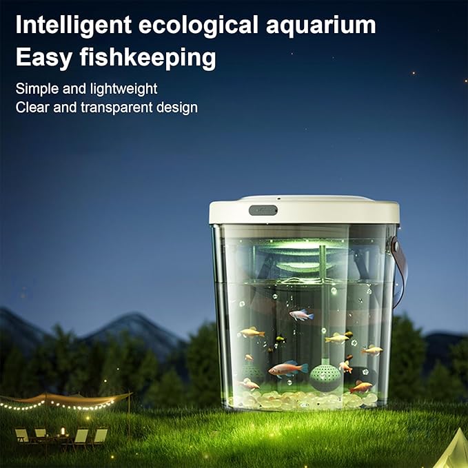 Portable Fish Tank, Lighted Quiet Oxygen Circulation Bowl, 2000mAh Mini Aquarium, Clear Acrylic Aquarium with Filter Pump, Compact Fish Bowl for Reptile Bait Fishing Kids Indoor Outdoor Sensory Play