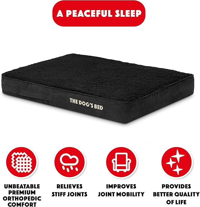 The Dog’s Bed Orthopedic Memory Foam Dog Bed Mattress, Plush Fabric, Grey with Blue Trim, Medium, 4-Inch